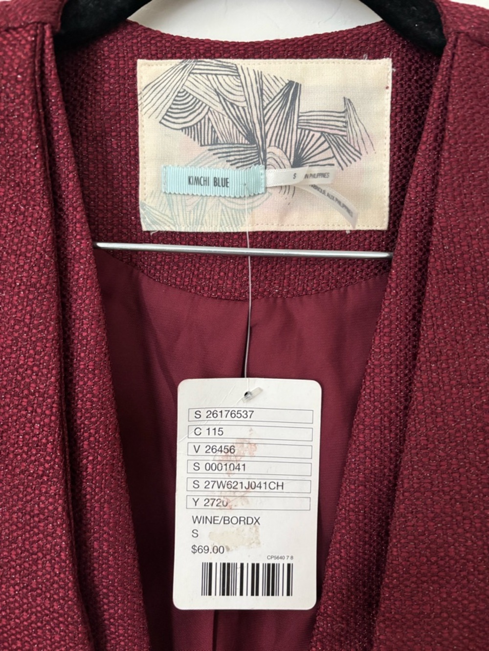 NWT Kimchi Blue Urban Outfitters Burgundy Cropped Blazer Jacket Size S - Picture 3 of 5